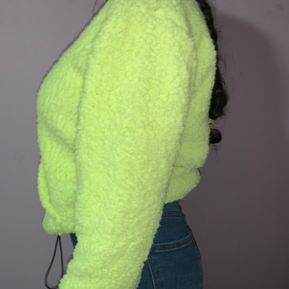Neon green Sherpa half zip up